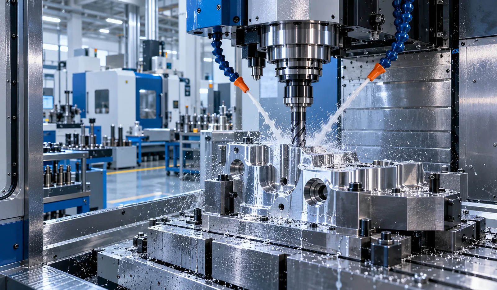 Advanced CNC milling machine cutting a metal part in a Chinese factory